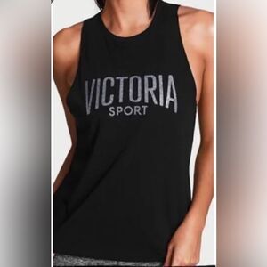 Victoria Secret Sport Twist Open Back Tank Top Silver Glitter Front Size Small